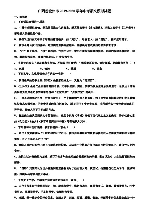 广西省钦州市2019-2020学年中考语文模拟试题含解析