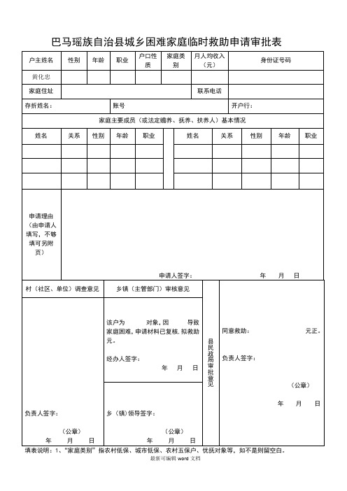 临时救助申请表样表 最新