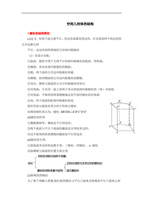 苏教版高中数学必修2-1.1知识汇总：空间几何体的结构