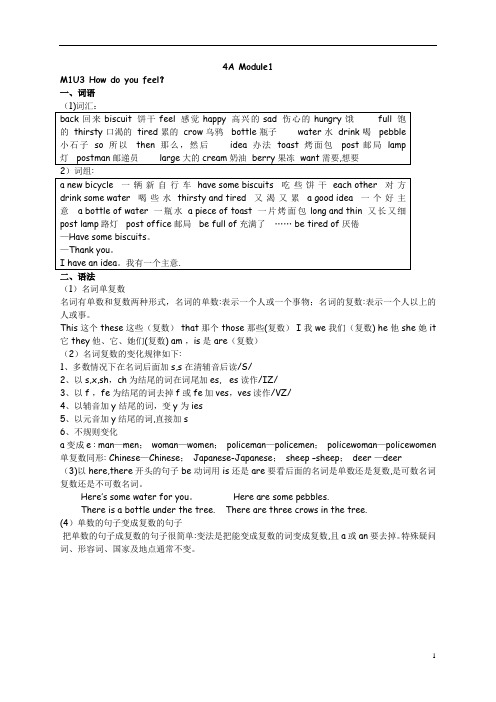 上海牛津4A Module1Unit3语法梳理+练习