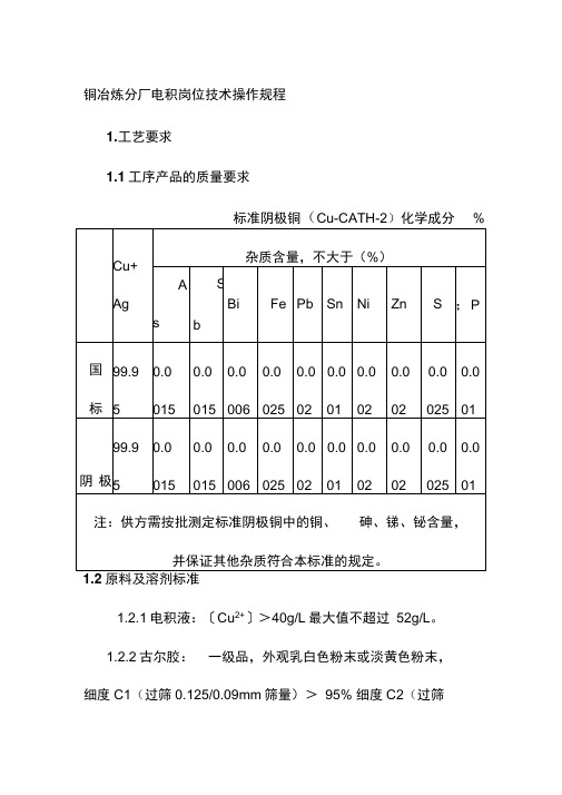 铜冶炼分厂电积岗位技术操作规程