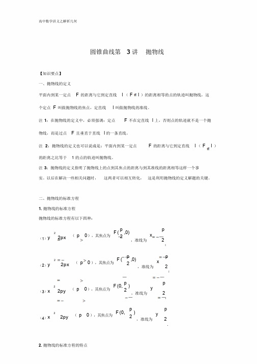 高中数学解析几何专题之抛物线(汇总解析版)