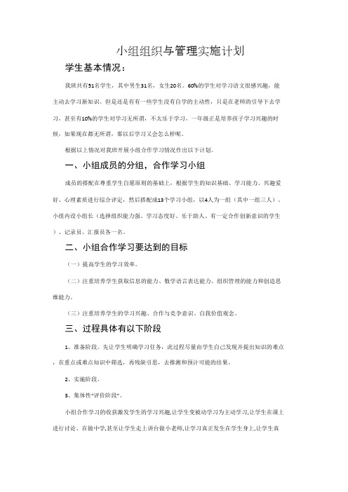 学习小组组织与管理小组组织与管理实施计划