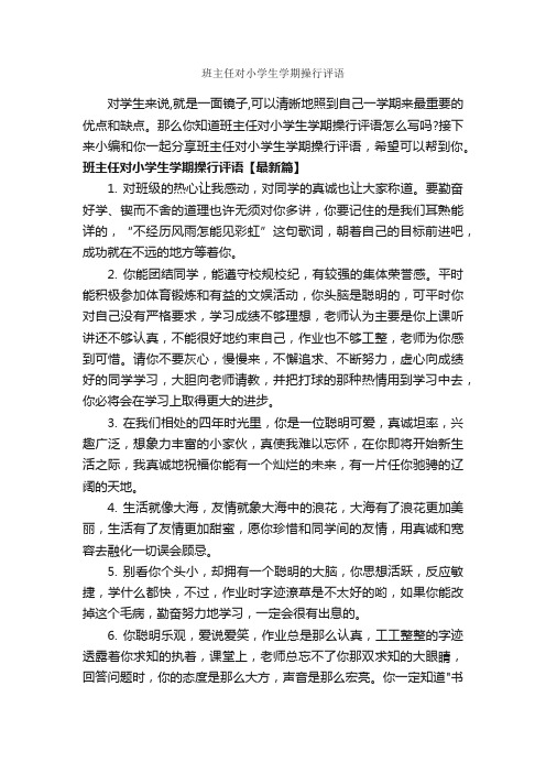 班主任对小学生学期操行评语_小学生评语_