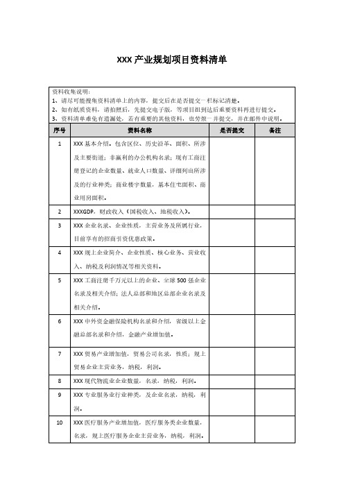 XXX产业规划项目资料清单