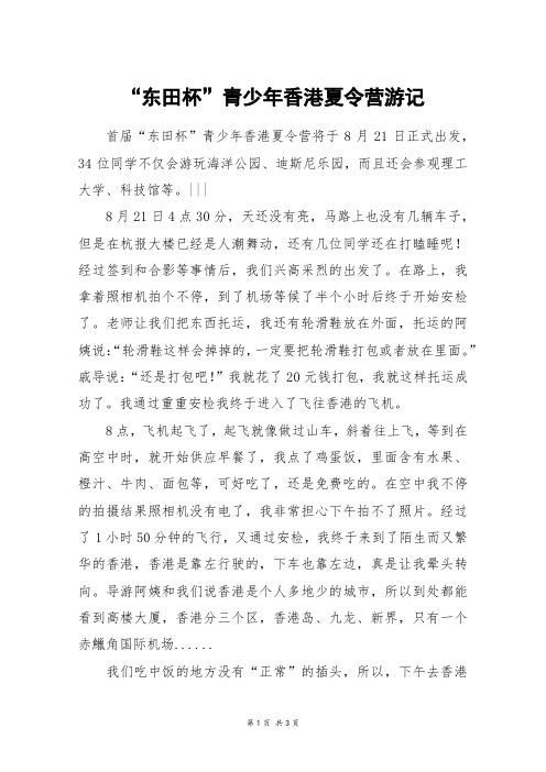 “东田杯”青少年香港夏令营游记_高二作文