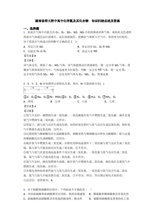 湖南省师大附中高中化学氮及其化合物  知识归纳总结及答案