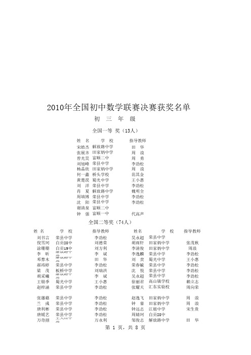 2010年数学竞赛获奖名单