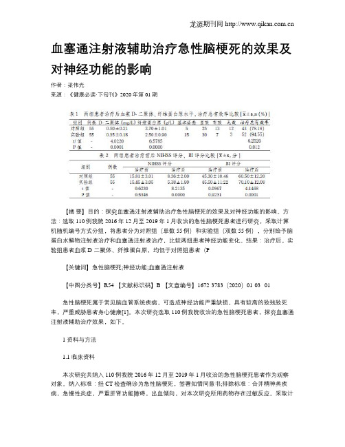 血塞通注射液辅助治疗急性脑梗死的效果及对神经功能的影响