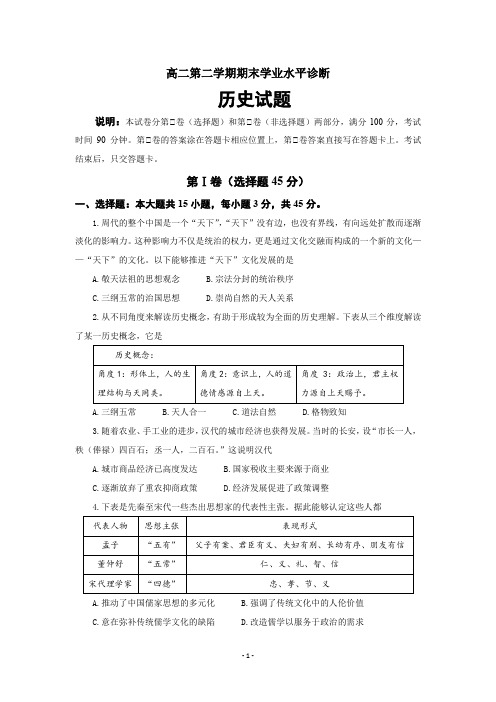 高二下学期期末考试历史试题+Word版含答案