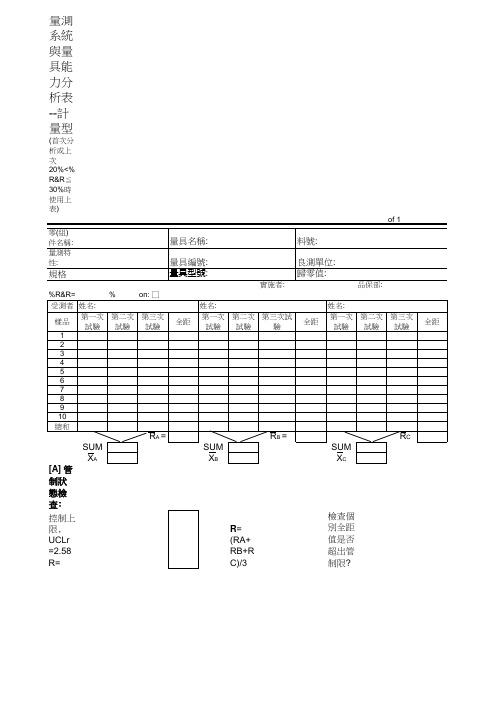 量测系统与量具能力分析表--计量型