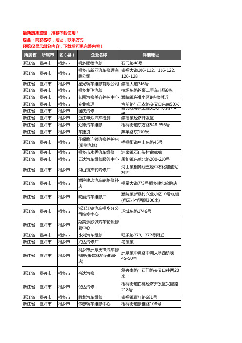 新版浙江省嘉兴市桐乡市汽车维修企业公司商家户名录单联系方式地址大全472家