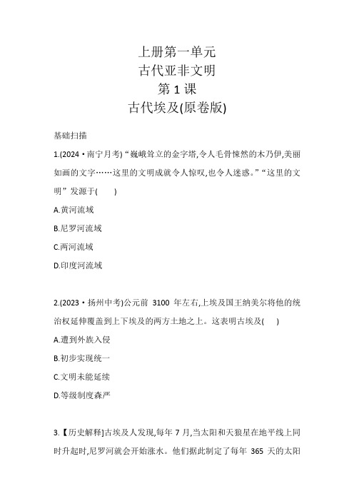 1.1+古代埃及+同步练习+2024~2025学年统编版九年级历史上册