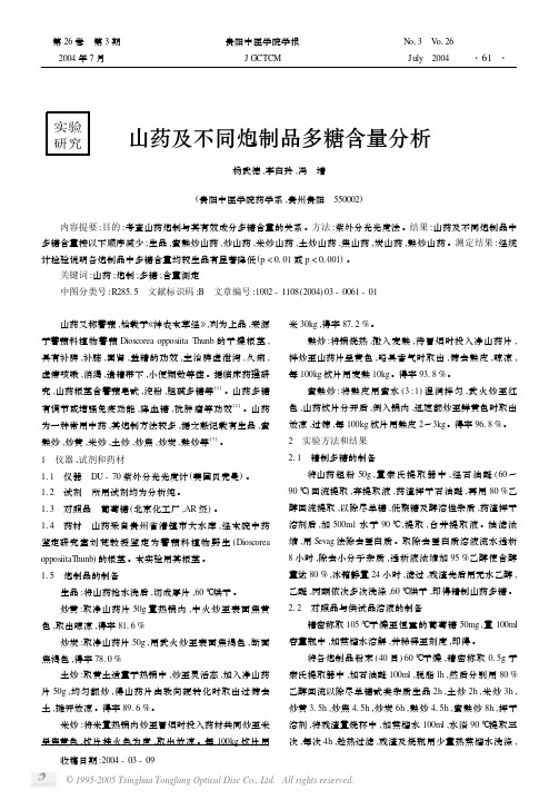 山药及不同炮制品多糖含量分析