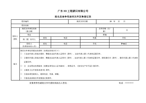 报名及竞争性谈判文件发售登记表【模板】