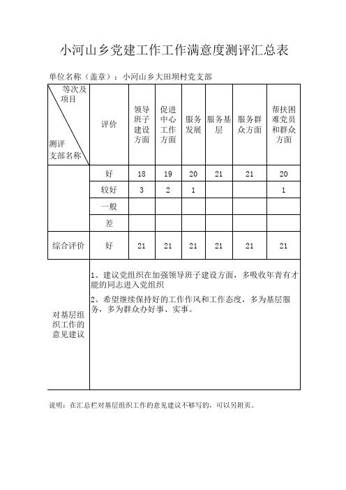 党建测评满意度汇总表