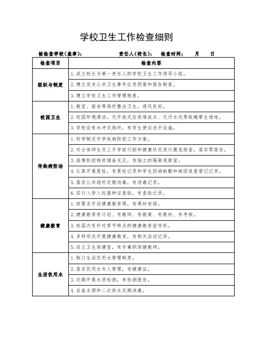 学校卫生工作检查细则