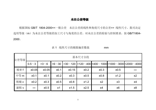 未注公差等级和标准公差表