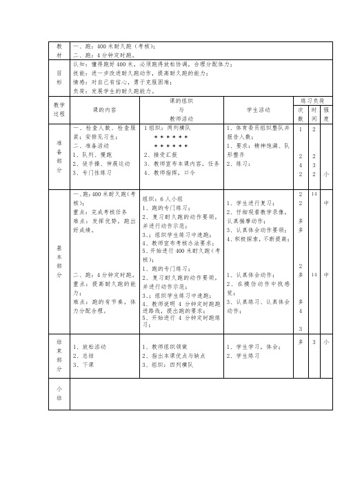 小学体育与健康六年级《跑：400米耐久跑(考核)》表格式教案