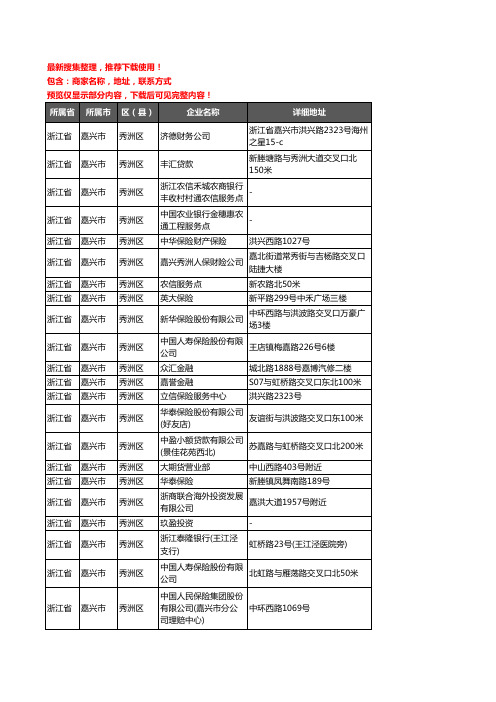 新版浙江省嘉兴市秀洲区保险企业公司商家户名录单联系方式地址大全115家