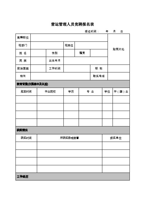 营运管理人员竞聘报名表