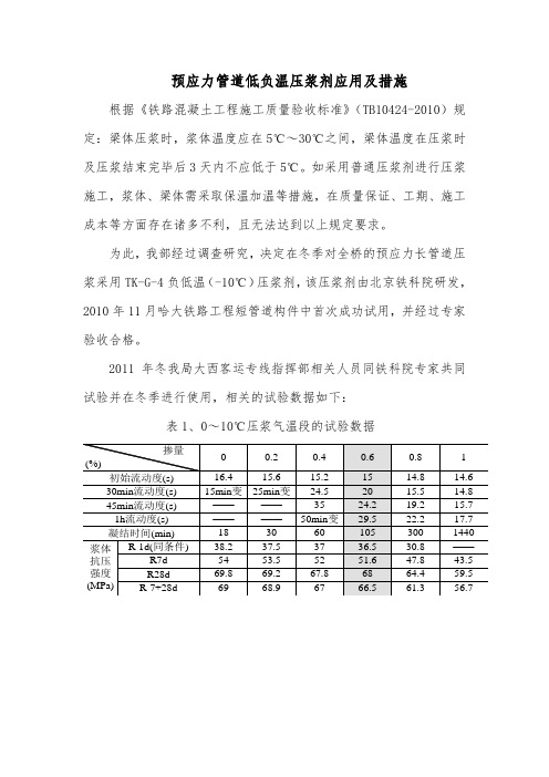 预应力管道低负温压浆剂应用及措施