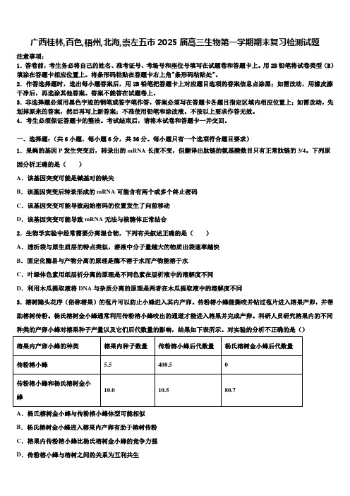 广西桂林,百色,梧州,北海,崇左五市2025届高三生物第一学期期末复习检测试题含解析