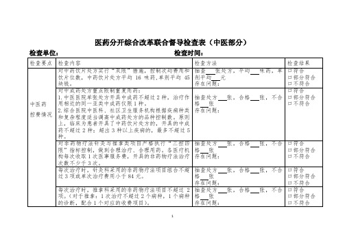 医药分开综合改革联合督导检查表(中医部分)