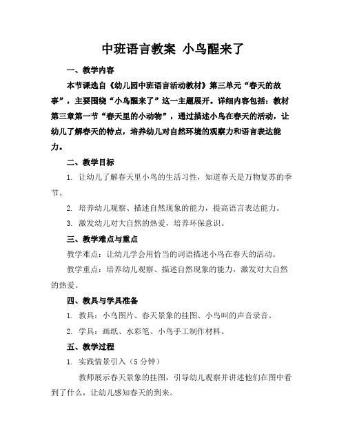 中班语言教案小鸟醒来了