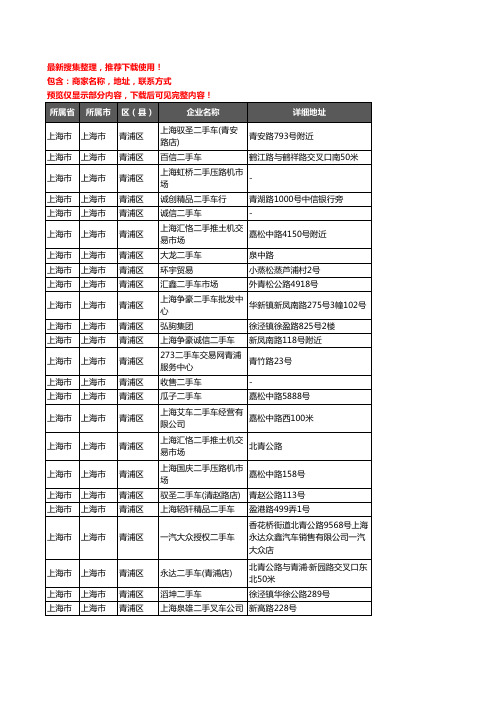 新版上海市上海市青浦区二手车企业公司商家户名录单联系方式地址大全29家