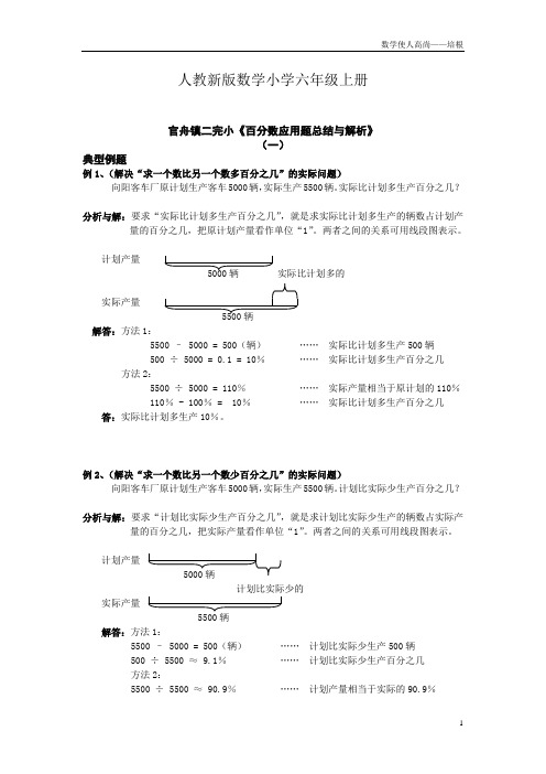 人教新版数学小学六年级上册百分数应用题总结及答案解析