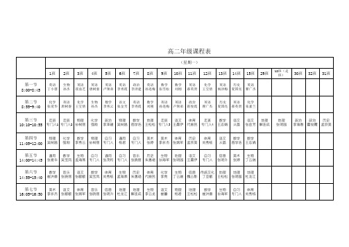 高二1部综合课表