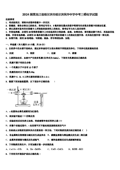 2024届黑龙江省哈尔滨市哈尔滨风华中学中考三模化学试题含解析