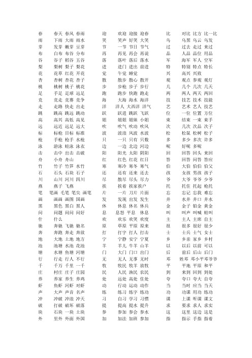 一年级下册语文生字表及组词