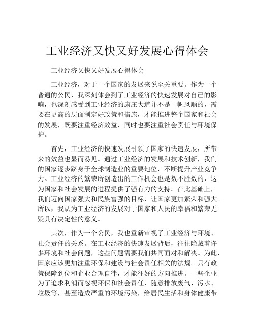 工业经济又快又好发展心得体会