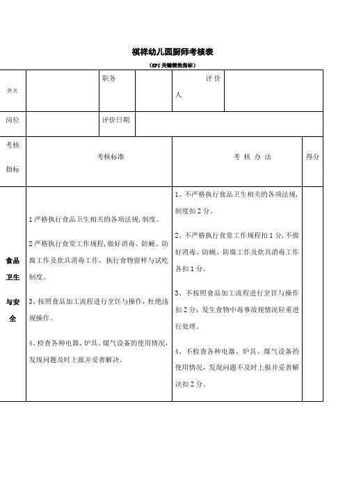 厨师绩效考核表 (1)