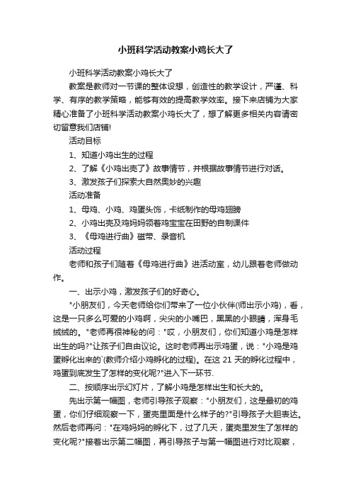 小班科学活动教案小鸡长大了