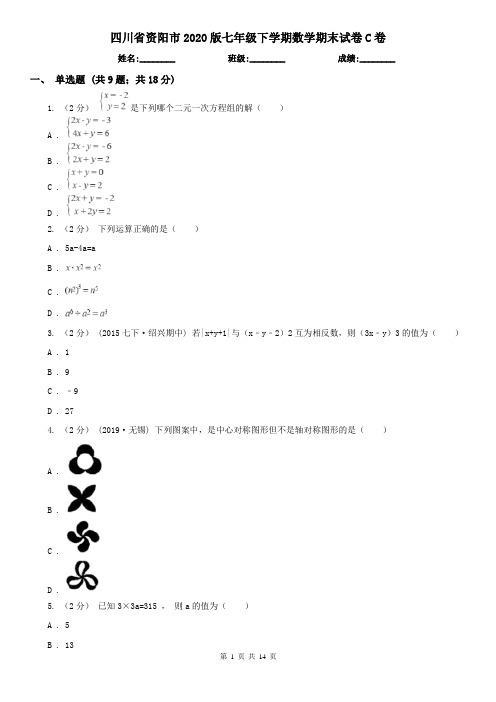 四川省资阳市2020版七年级下学期数学期末试卷C卷