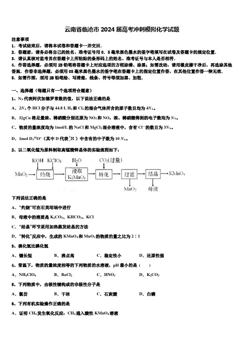 云南省临沧市2024届高考冲刺模拟化学试题含解析