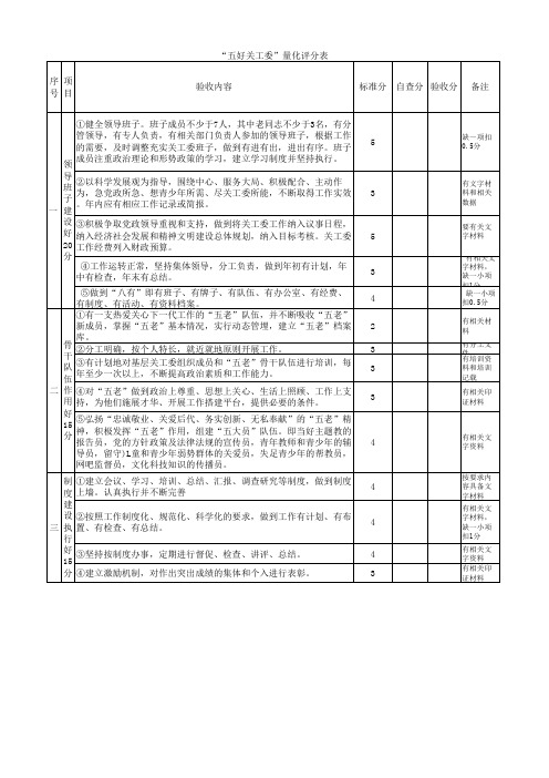 五好关工委量化评分表