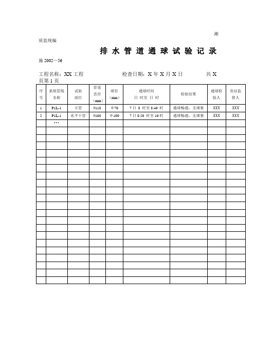 排水管道通球试验记录