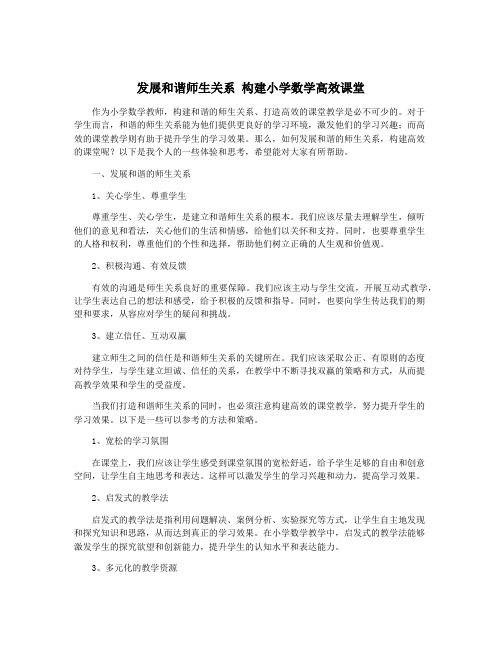 发展和谐师生关系 构建小学数学高效课堂