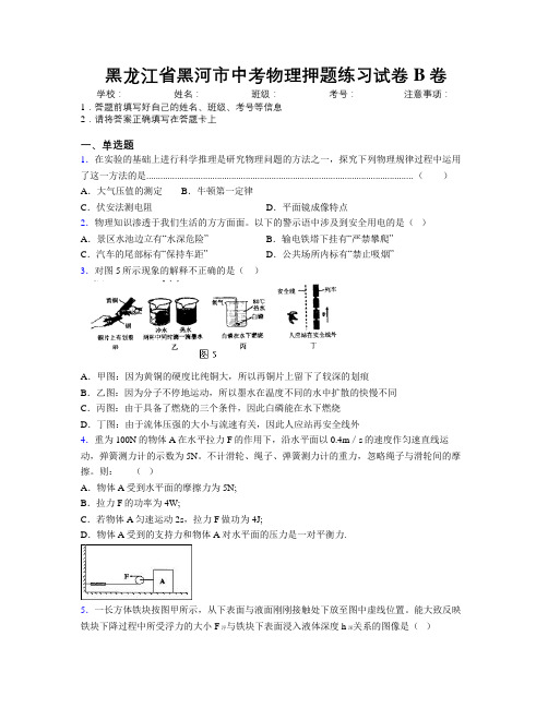 最新黑龙江省黑河市中考物理押题练习试卷B卷附解析