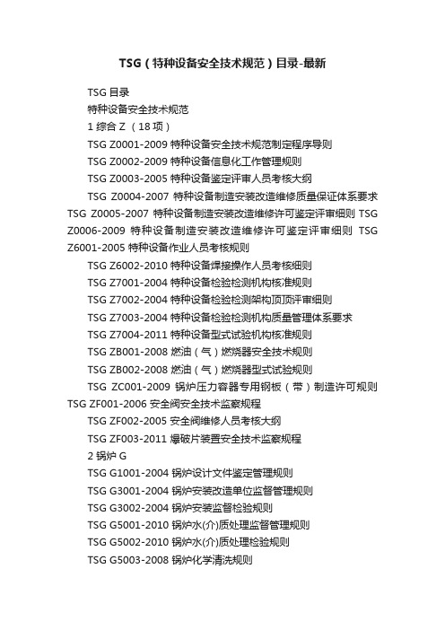 TSG（特种设备安全技术规范）目录-最新