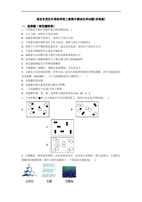 南京玄武区外国语学校初三化学上册期中测试化学试题(含答案)