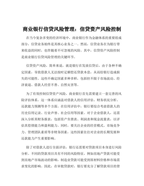 商业银行信贷风险管理：信贷资产风险控制