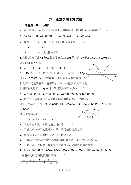 新泰市2017-2018学年下学期六年级数学期末模拟试卷A