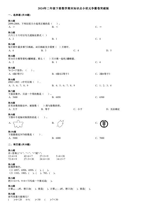 2024年二年级下册数学期末知识点小状元争霸卷突破版