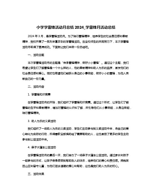 小学学雷锋活动月总结2024_学雷锋月活动总结