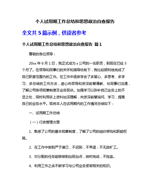 个人试用期工作总结和思想政治自查报告